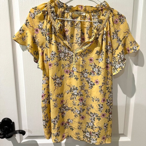 Max Studio Tops - Max Studio Yellow and Pink Floral Ditsy Ruffle Top